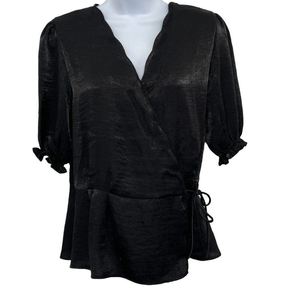 Buckle Sandy & Sid Surplice Wrap Blouse Top Black Medium